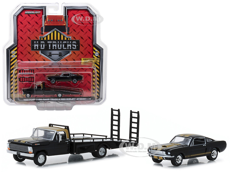 1968 Ford F 350 Ramp Truck And 1966 Shelby Gt350h Black With Gold Stripes Hd Trucks Series 13 164 Diecast Models By Greenlight