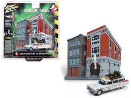 1959 Cadillac Ecto-1A Ambulance Firehouse Exterior Diorama Ghostbusters II 1989 Movie 1/64 Diecast Model Johnny Lightning JLDR002 JLSP031