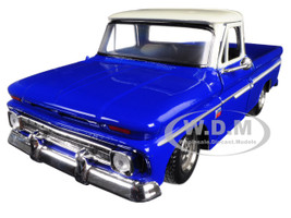 1966 Chevrolet C10 Fleetside Pickup Truck Blue Cream Top 1/24 Diecast Car Model Motormax 73355