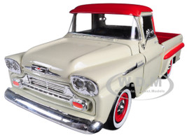 1958 Chevrolet Apache Fleetside Pickup Truck Cream Red Top 1/24 Diecast Model Car Motormax 79311