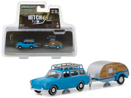 1961 Volkswagen Type 3 Squareback Blue Tear Drop Trailer Hitch Tow Series 14 1/64 Diecast Models Greenlight 32140 A