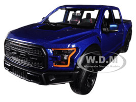 2017 Ford F-150 Raptor Pickup Truck Blue Black Wheels 1/27 Diecast Model Car Motormax 79344