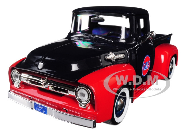 1956 Ford F-100 Pickup Truck Gulf Dark Blue Red 1/24 Diecast Model Car Motormax 79647