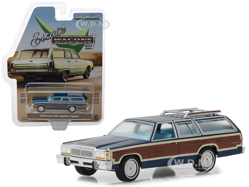 GREENLIGHT 19063 1979 FORD LTD COUNTRY SQUIRE 1/18 w WOOD PANELING MIDNIGHT BLUE 