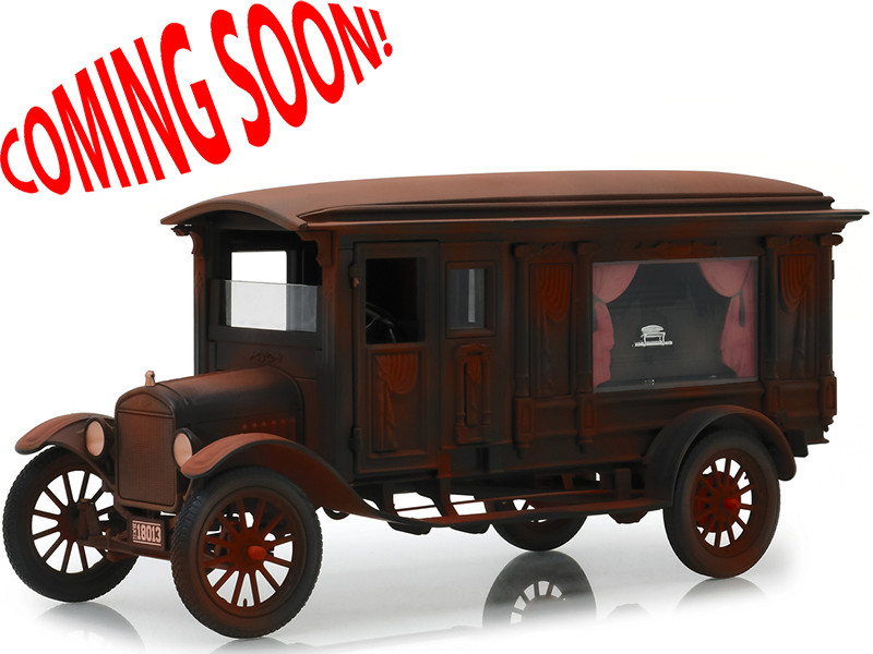 1921 Ford Model T Ornate Carved Hearse Unrestored Barn Find Black Coffin Precision Collection 1/18 Diecast Model Car Greenlight 18014