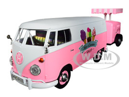 Volkswagen T1 Delivery Van Ice-Cream Trailer Pink White Ice-Cream Shop 1/24 Diecast Model Car Motormax 79672