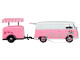 Volkswagen T1 Delivery Van Ice-Cream Trailer Pink White Ice-Cream Shop 1/24 Diecast Model Car Motormax 79672