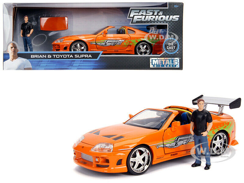 Toyota Supra Metallic Orange Brian Diecast Figure Fast & Furious Movie 1/24  Diecast Model Car