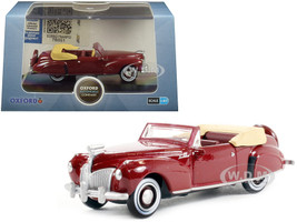 1941 Lincoln Continental Convertible Maroon 1/87 HO Scale Diecast Model Car Oxford Diecast 87LC41001