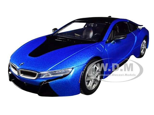 2018 BMW i8 Coupe Metallic Blue Black Top 1/24 Diecast Model Car Motormax 79359