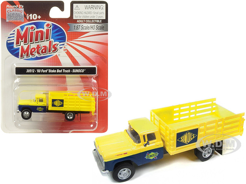 1960 Ford Stake Bed Truck Sunoco Yellow And Blue 187 Ho Scale Model By Classic Metal Works