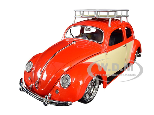 1951 Volkswagen Beetle Roof Rack Orange Red Classic Muscle 1/18 Diecast Model Car Maisto 32614
