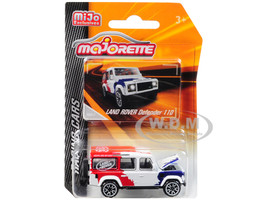 Land Rover Defender 110 White Red Blue Above and Beyond Racing Cars 1/60 Diecast Model Car Majorette 4009MJ1