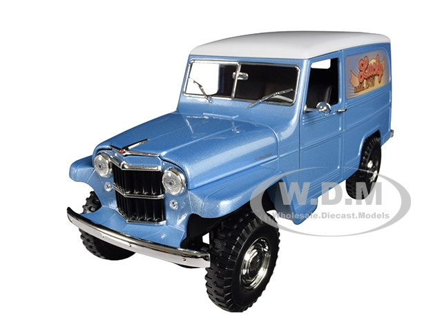 1955 Willys Jeep Station Wagon Silver Blue White Top Lucky 1/18 Diecast Model Car Road Signature 92858