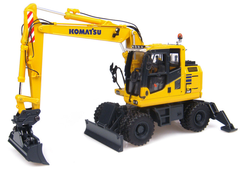 Komatsu PW148-10 Wheeled Excavator Standard and Ditch Cleaning Buckets 1/50 Diecast Model Universal Hobbies UH8083