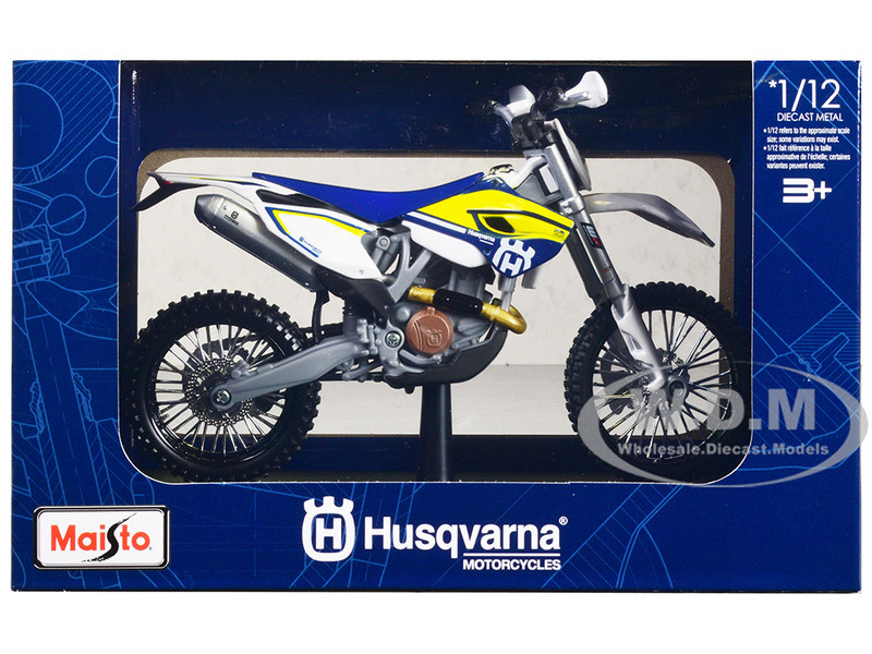 Husqvarna FE 501 White Blue Yellow Stripes 1/12 Diecast Motorcycle Model Maisto 16921-32706