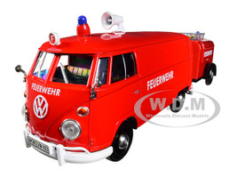 Volkswagen Type 2 T1 Fire Van Fire Fighting Trailer Feuerwehr Red 1/24 Diecast Model Car Motormax 79671