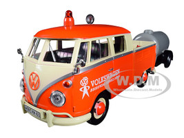 Volkswagen Type 2 T1 Pickup Truck Orange Cream Oil Trailer Road Service 1/24 Diecast Model Car Motormax 79674