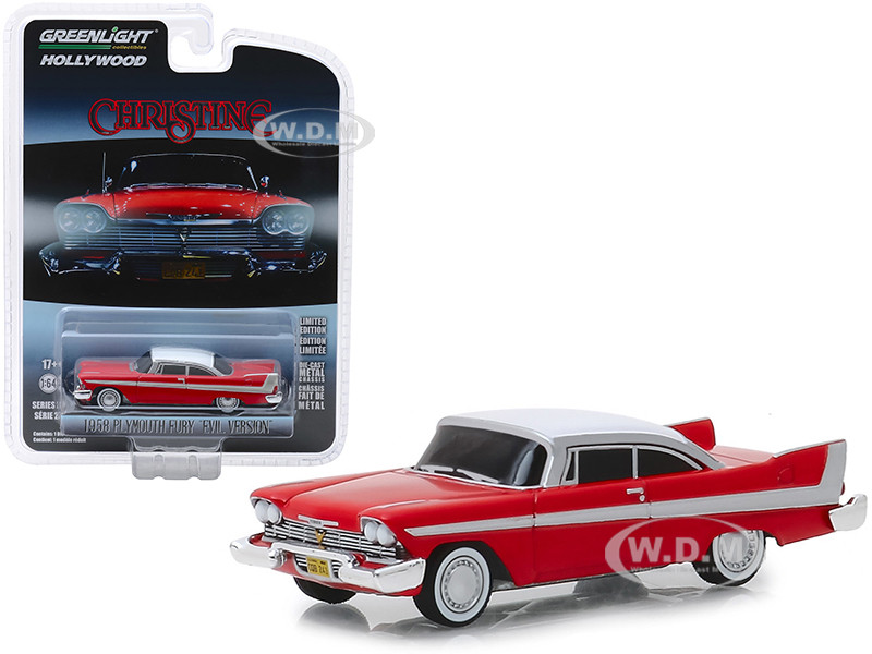 1958 Plymouth Fury Red White Top Evil Version Blacked Out Windows Christine 1983 Movie Hollywood Series Release 24 1/64 Diecast Model Car Greenlight 44840 B