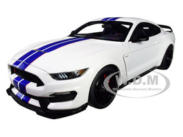 Ford Mustang Shelby GT-350R Oxford White Lightning Blue Stripes 1/18 Model Car Autoart 72931