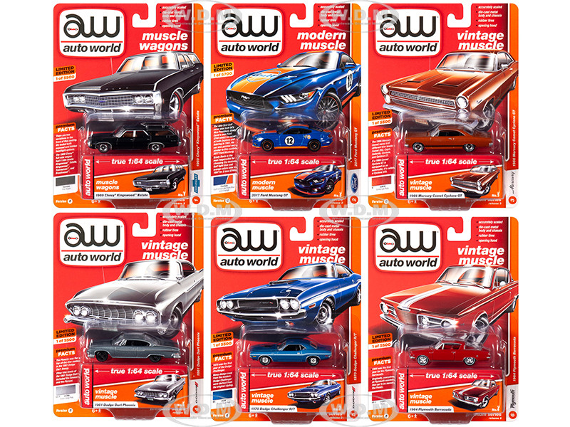 Autoworld Muscle Cars Premium 2019 Release 3 Set B Of 6 Cars 1 64 Diecast Models By Autoworld
