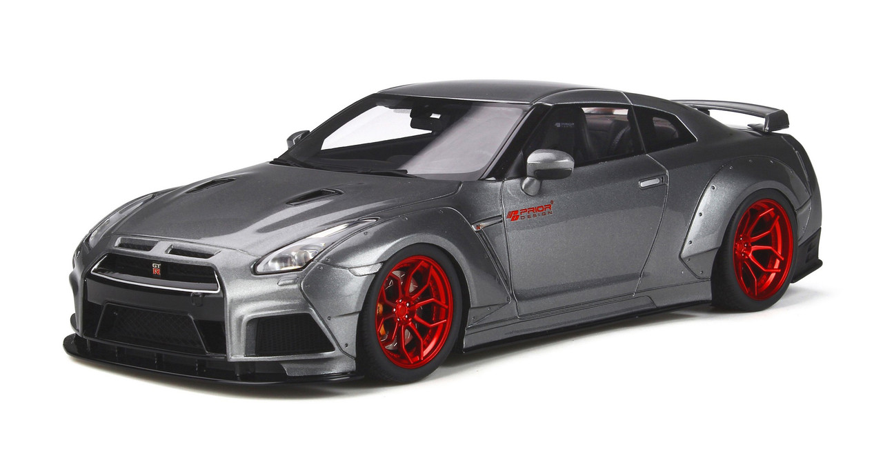 Nissan Gt R R35 Metallic Gray With Red Wheels Modified By Prior Design Limited Edition To 500 Pieces Worldwide 1 18 Model Car By Gt Spirit