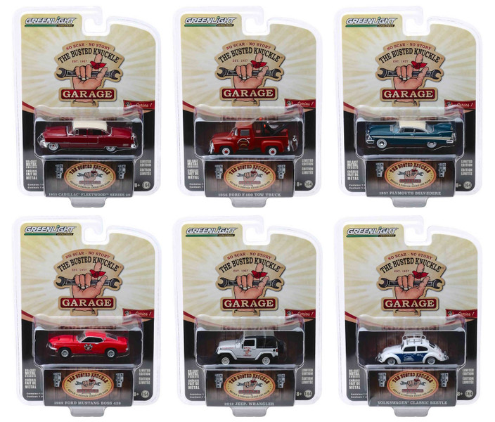 Busted Knuckle Garage Series 1 6 piece Set 1/64 Diecast Model Cars Greenlight 39010