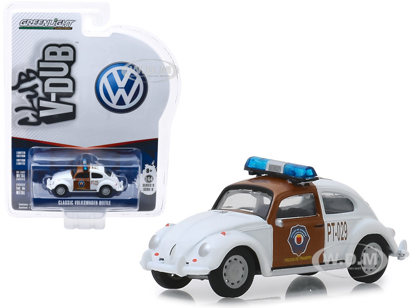Classic Volkswagen Beetle Chiapas Mexico Traffic Police White Brown Club Vee V-Dub Series 9 1/64 Diecast Model Car Greenlight 29960 F