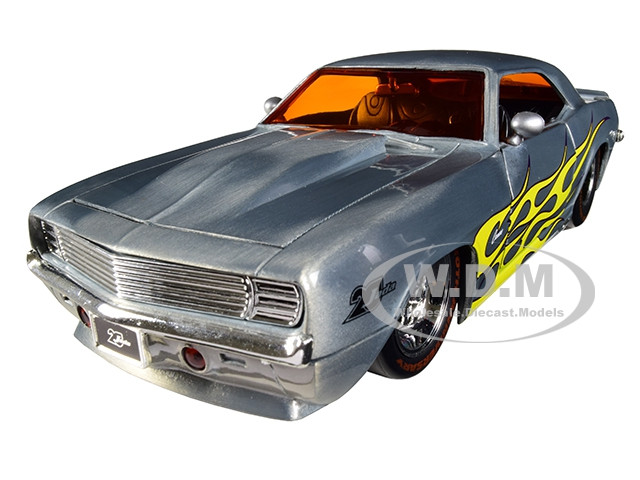 1969 Chevrolet Camaro Raw Metal Yellow Flames Bigtime Muscle Jada