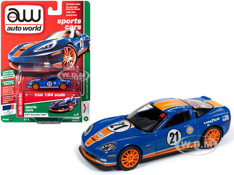 2011 Chevrolet Corvette Z06 21 Gulf Oil Dark Blue With Orange Stripes Sports Cars Limited Edition To 5 720 Pieces Worldwide 1 64 Diecast Model