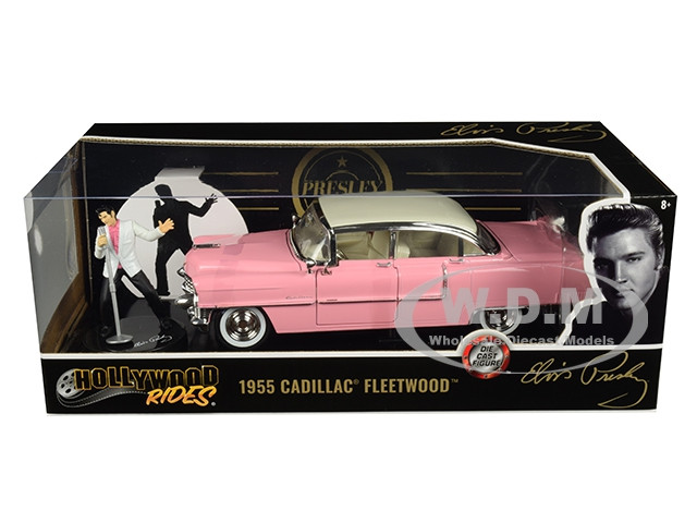 1955 Cadillac Fleetwood Series 60 Pink with Elvis Presley Diecast Figurine  