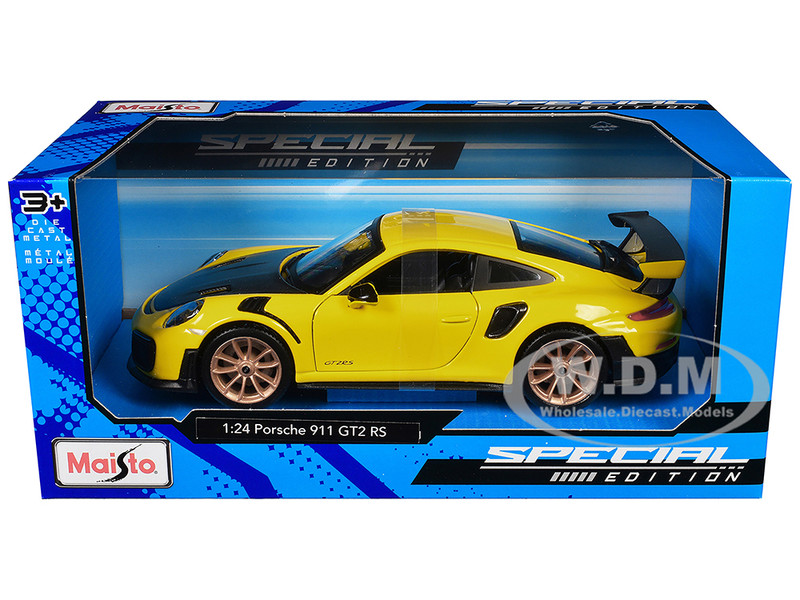 Porsche 911 GT2 RS Yellow Carbon Hood 1/24 Diecast Model Car