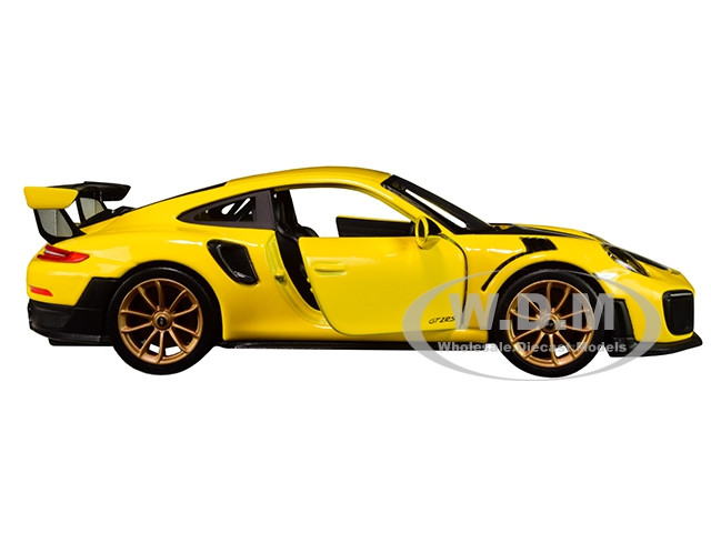 PORSCHE 911 GT2 RS YELLOW W/ CARBON HOOD 1/24 DIECAST MODEL CAR BY