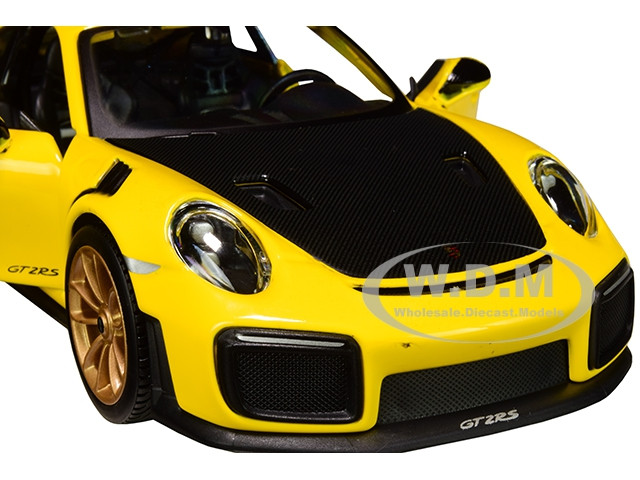 Porsche 911 GT2 RS Yellow Carbon Hood 1/24 Diecast Model Car