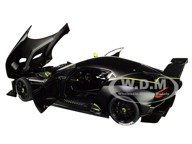 Aston Martin Vulcan Matt Black Lime Green Stripes 1/18 Model Car