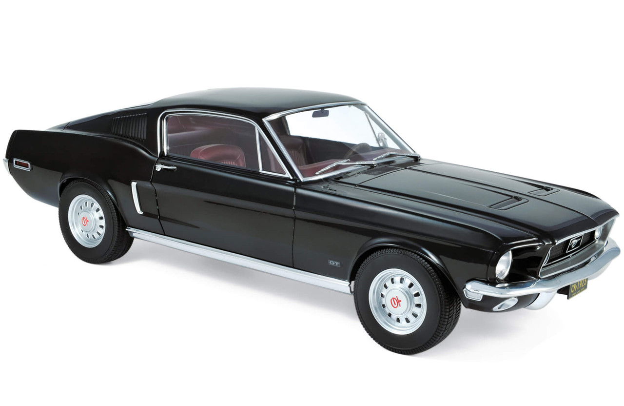 1968 Ford Mustang Fastback Black With Burgundy Interior 1 12 Diecast Model Car By Norev