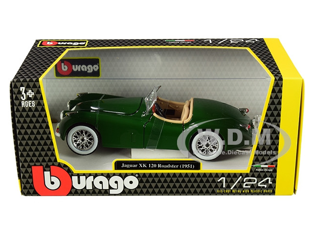 1951 Jaguar XK 120 Roadster Green 1/24 Diecast Model Car Bburago 22018