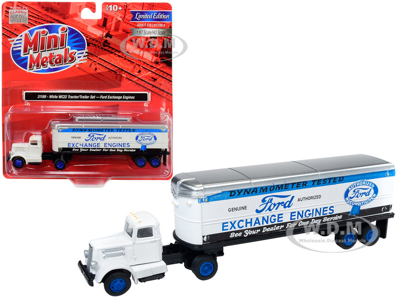 White WC22 Tractor Trailer Ford Exchange Engines White 1/87 HO Scale Model Classic Metal Works 31189
