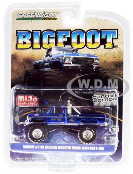1974 Ford F-250 Bigfoot #1 The Original Monster Truck Chrome Blue Limited Edition 5750 pieces Worldwide 1/64 Diecast Model Car Greenlight 51281
