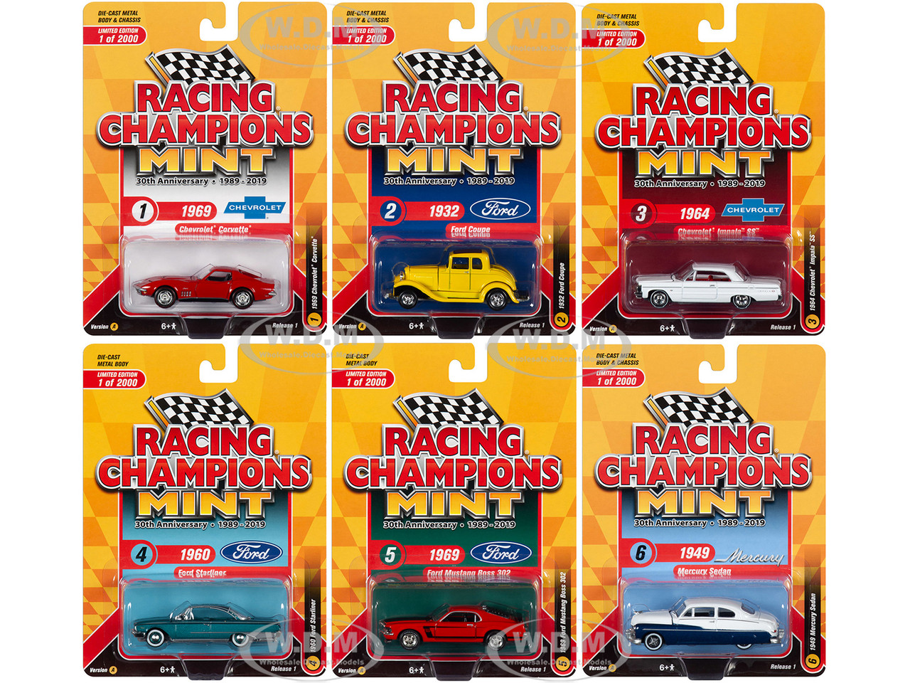 SET B OF 6 CARS 1/64 DIECAST BY RACING CHAMPIONS RC010 B 2019 MINT RELEASE 1