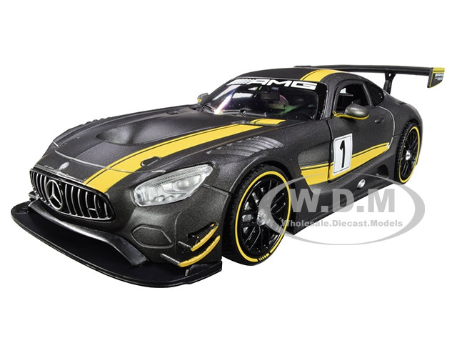 Mercedes AMG GT3 #1 Matt Gray Yellow Stripes GT Racing 1/24 Diecast Model Car Motormax 73784