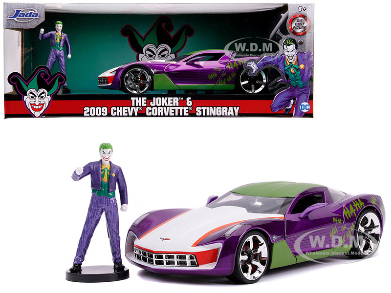 2009 Chevrolet Corvette Stingray Joker Diecast Figure DC Comics Series 1/24 Diecast Model Car Jada 31199