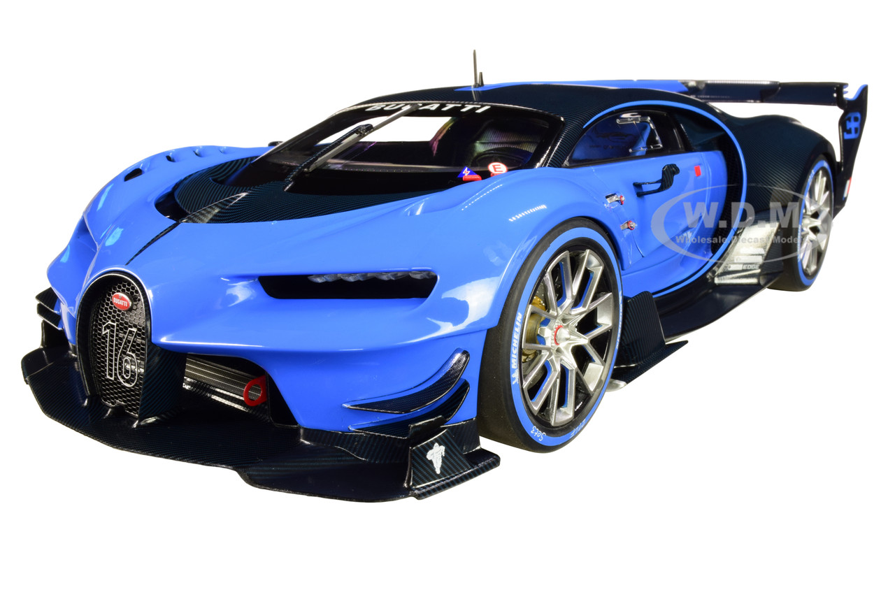 Bugatti Vision Gran Turismo 16 Bugatti Light Blue Racing Blue Carbon Fiber 1 18 Model Car Autoart