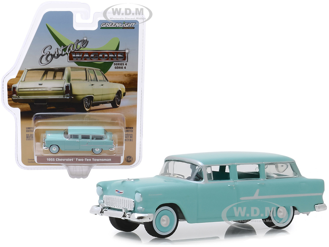 1955 Chevrolet Two Ten Townsman Sea Mist Green With Sea Mist Green Interior Estate Wagons Series 4 1 64 Diecast Model Car By Greenlight