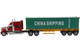 International LoneStar Sleeper Cab Red with Skeleton Trailer and 40' Dry Goods Sea Container China Shipping Green Transport Series 1/50 Diecast Model Diecast Masters 71045