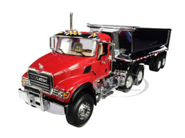 Mack Granite with Round End Dump Trailer Red and Chrome 1/34 Diecast Model First Gear 10-4181