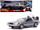 DeLorean Brushed Metal Time Machine with Lights Flying Version Back to the Future Part II 1989 Movie Hollywood Rides Series 1/24 Diecast Model Car Jada 31468