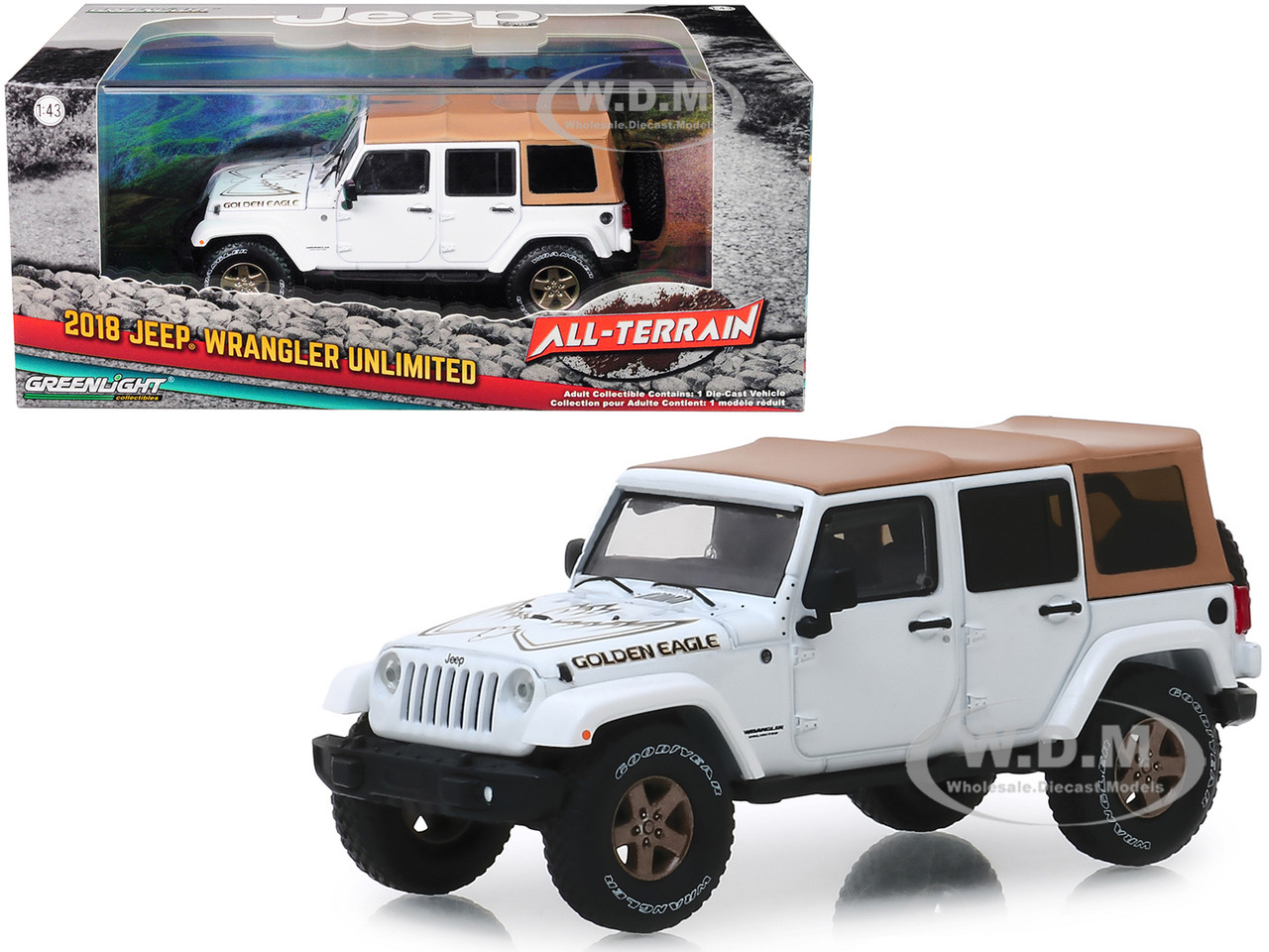 2018 Jeep Wrangler Unlimited Golden Eagle White With Tan Top All Terrain Series 1 43 Diecast Model Car By Greenlight