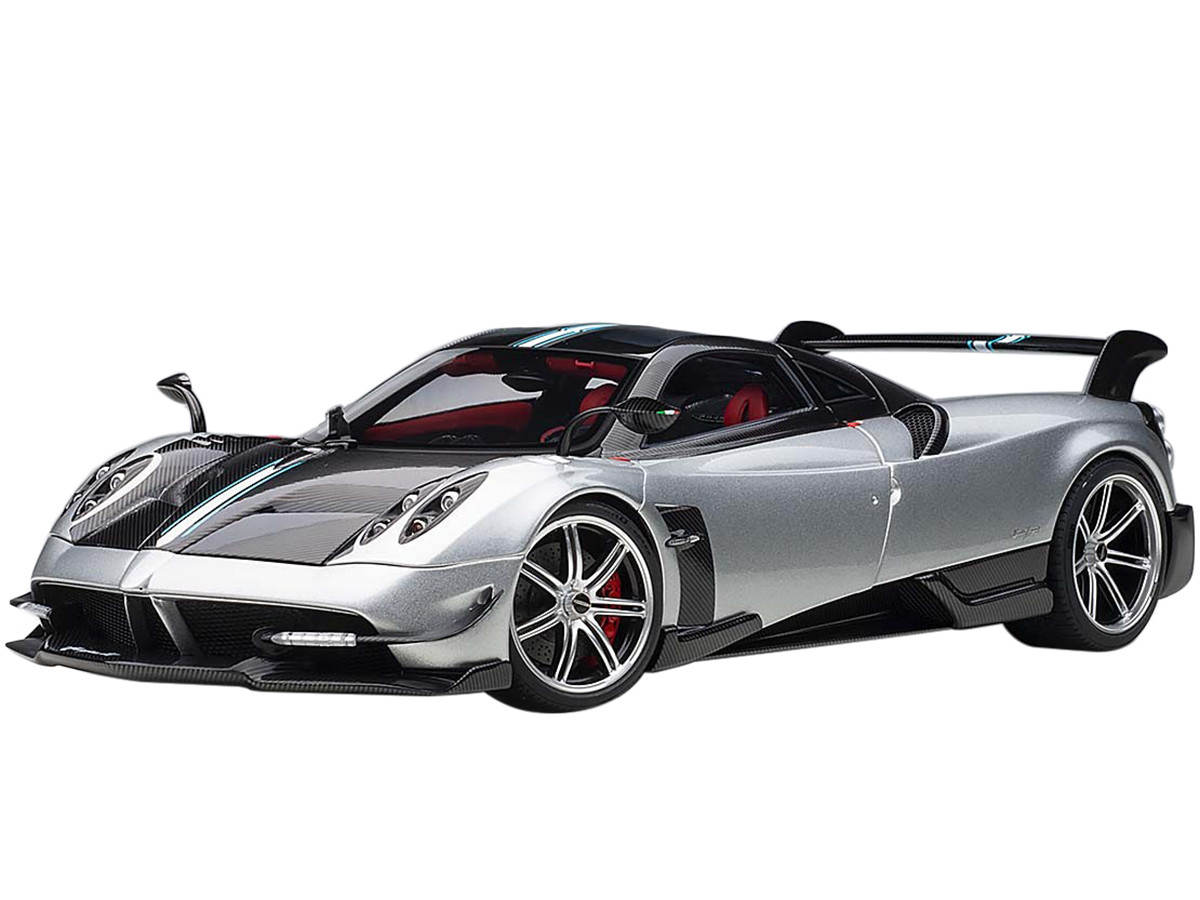 Pagani Huayra Bc Grigio Mercurio Silver Gray And Carbon Fiber With Red Interior 1 18 Diecast Model Car By Autoart