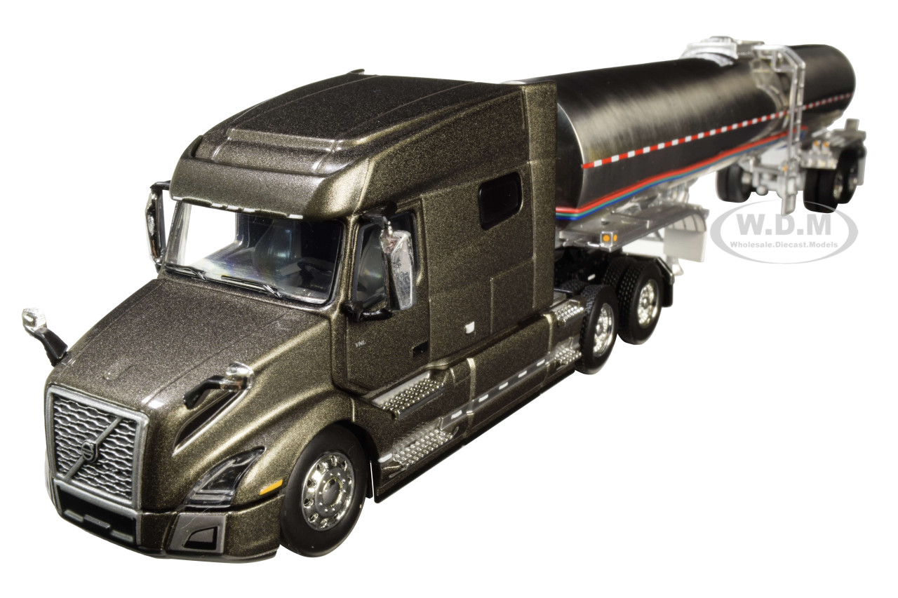 Volvo Vnl 740 Mid Roof Sleeper Cab Urban Bronze Metallic Chrome Brenner Food Grade Tank Trailer 1 64 Diecast Model Dcp First Gear 60 0642
